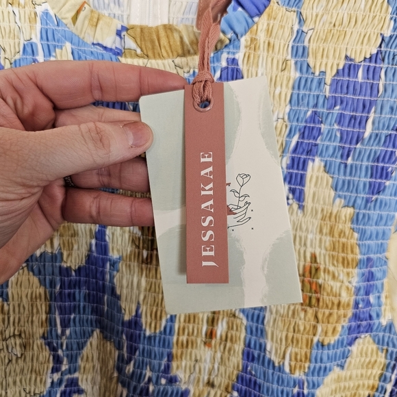 JessaKae Fallen Willow Floral Smocked Midi Cottagecore Peasent Long Sleeve Dress - Picture 7 of 12